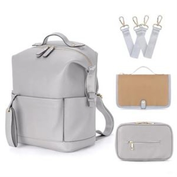 Diaper Bag Backpack – Gray / Faux Leather Diaper Backpack | New With Tags - Picture 2 of 8